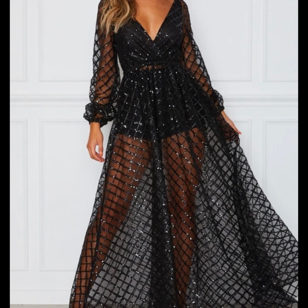 Black Glitter Maxi Dress and Shorts